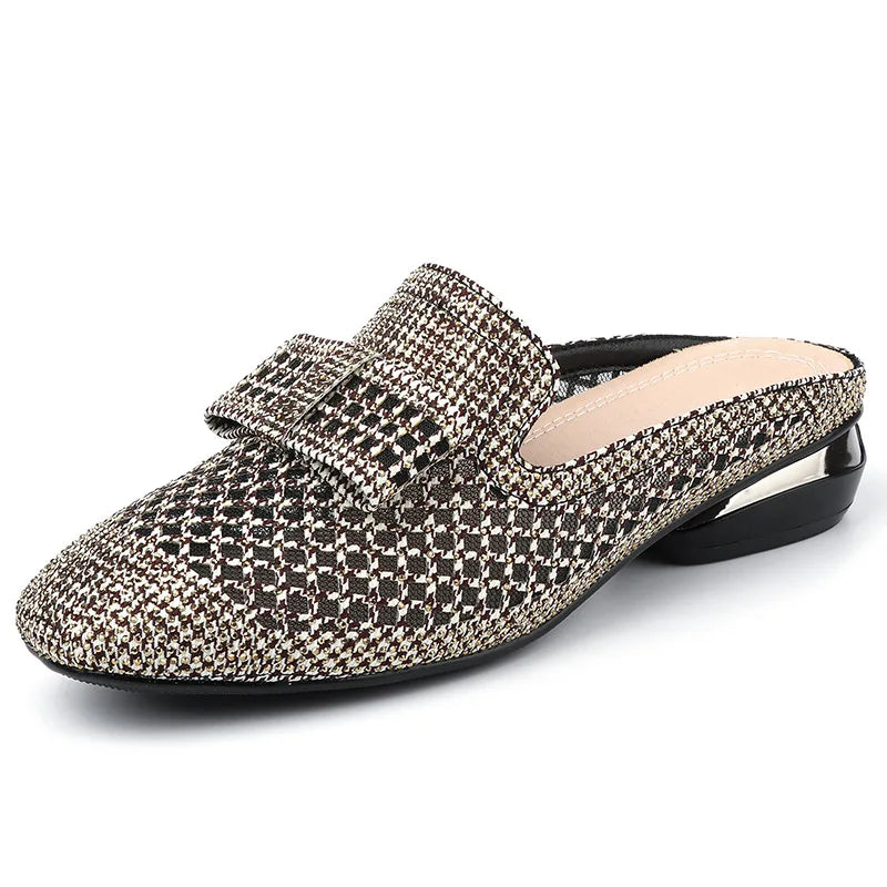 Summer Mesh Crystal Slippers Women Breathable Outer Wear Flat Sandals Closed Toe Soft Bottom Large Size Women Slide