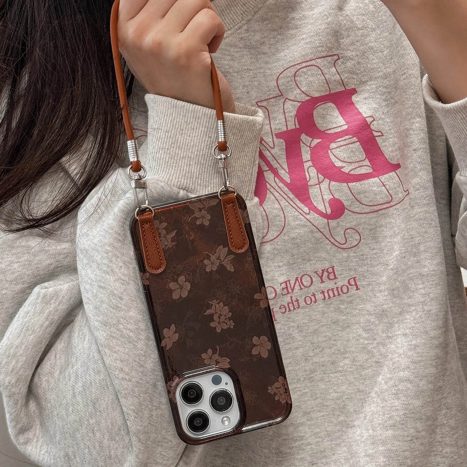 Cute Phone Cases for iPhone 16, 15, 14, 13 Pro Max - Leather Floral Prints With Leather Wrist Band - Chic Back Cover - PC2420 - Touchy Style