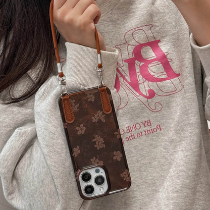 Cute Phone Cases for iPhone 16, 15, 14, 13 Pro Max - Leather Floral Prints With Leather Wrist Band - Chic Back Cover - PC2420 - Touchy Style