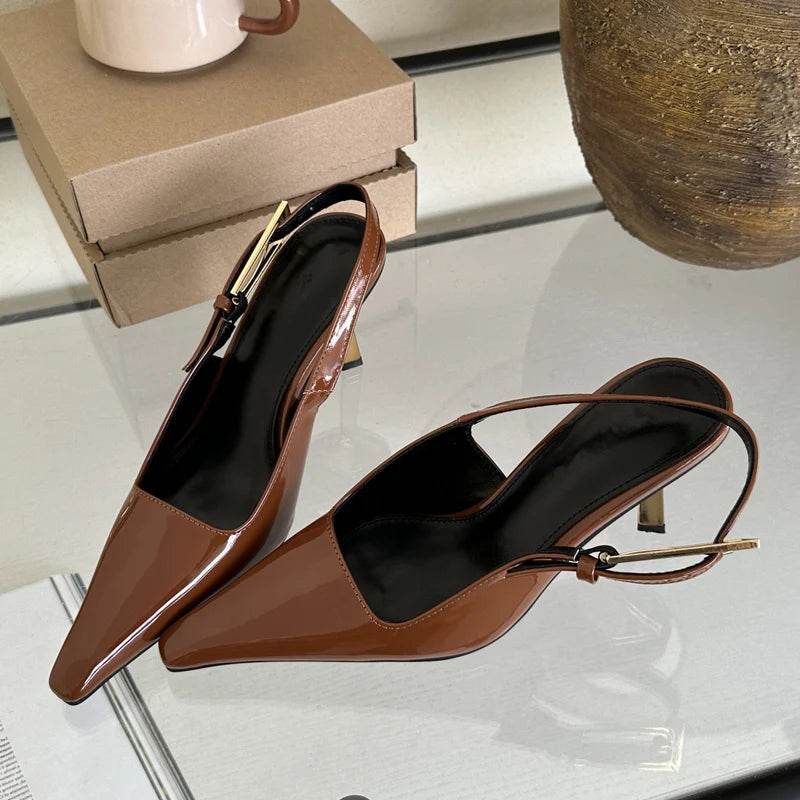 New Design Thin High Heels Pointed Toe Women Pumps Street Style Banquet Buckle Strap Party Slingbacks Female Shoes - Touchy Style