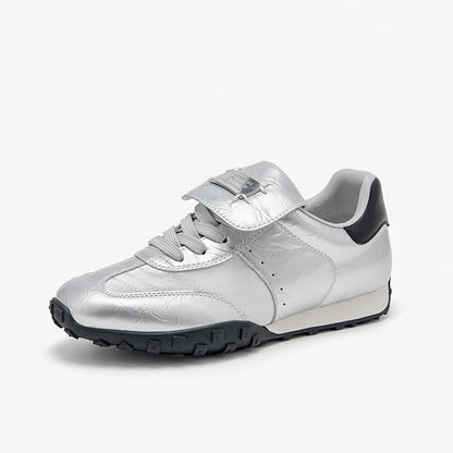 BEAUTODAY Fashion Trainers Women Cow Suede Sneakers Metal Buckle Leather Flats Lace Up Female Casual Shoes Handmade 29897