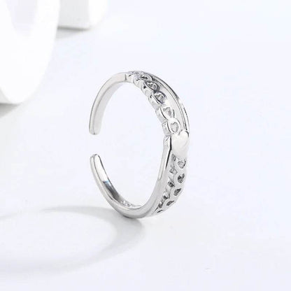 PANJBJ 925 Sterling Silver Love Heart Ring for Women Chain Overlapping Hollow Out Design Finger Jewelry Gift Dropshipping - Touchy Style