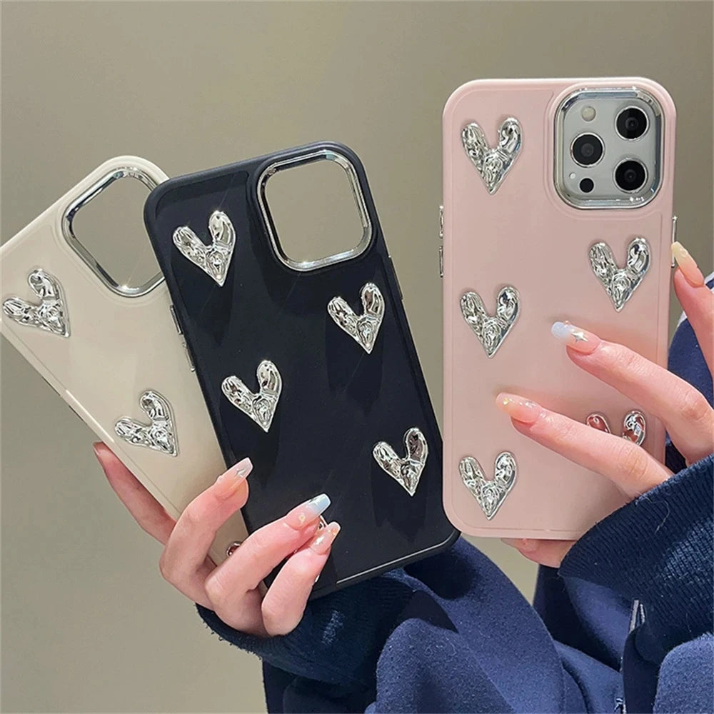 Cute Phone Cases for iPhone 14 Pro Max, 13, 12, 11, X, XS, XR, 7, and 8 Plus - 3D Heart Candy Color Cover - TSP360