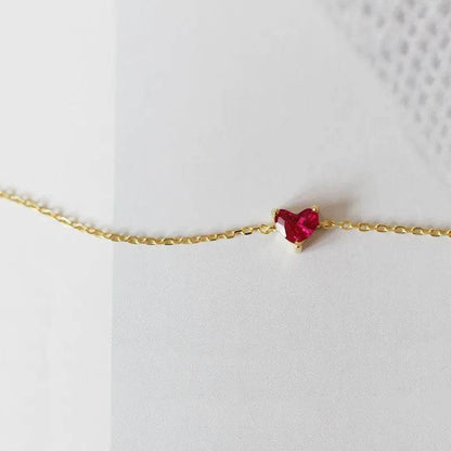 925 Sterling Silver Plated 14K Gold Red Zircon Heart Bracelet for Women Korean Simple Temperament Party Jewelry Accessories - Touchy Style