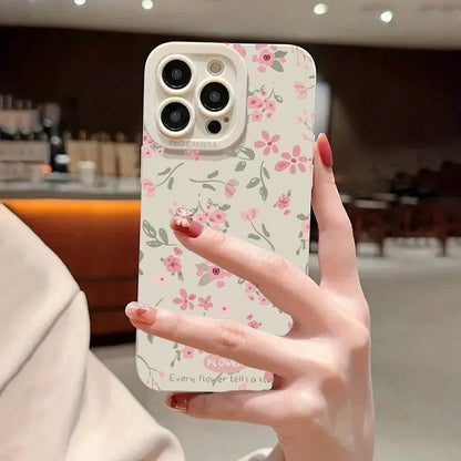 Cute Phone Cases - Flower Branch Pattern For iPhone 16, 15, 14, 13, 12, 11 Pro Max, XS, XR, 7 8 Plus - Matte Soft Silicone Bumper Cover - Touchy Style