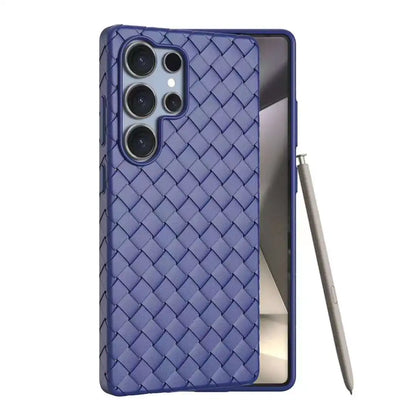 Luxury Leather Breathable Phone Case For Samsung Galaxy S25 Ultra Plus Weave Pattern Mesh Grid Heat Dissipation Cooling Cover
