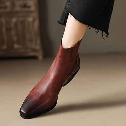 JOZHAMTA Size 32-44 Women Vintage Ankle Boots Genuine Leather Slip-On Chunky Heels Western Boots Fall Winter 2025 Fashion Boots - Touchy Style