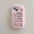 Cute Phone Cases For iPhone 16, 15, 14, 13 Pro Max - Pink & White Fluffy with English Letter - Cat Ear Lens Frame - PC5330 - Touchy Style