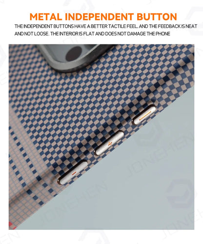 Cute Phone Cases For iPhone 16 Plus, 15, 14, and 13 Pro Max - With Metal Holder - Carbon Fiber Pattern - TSP420