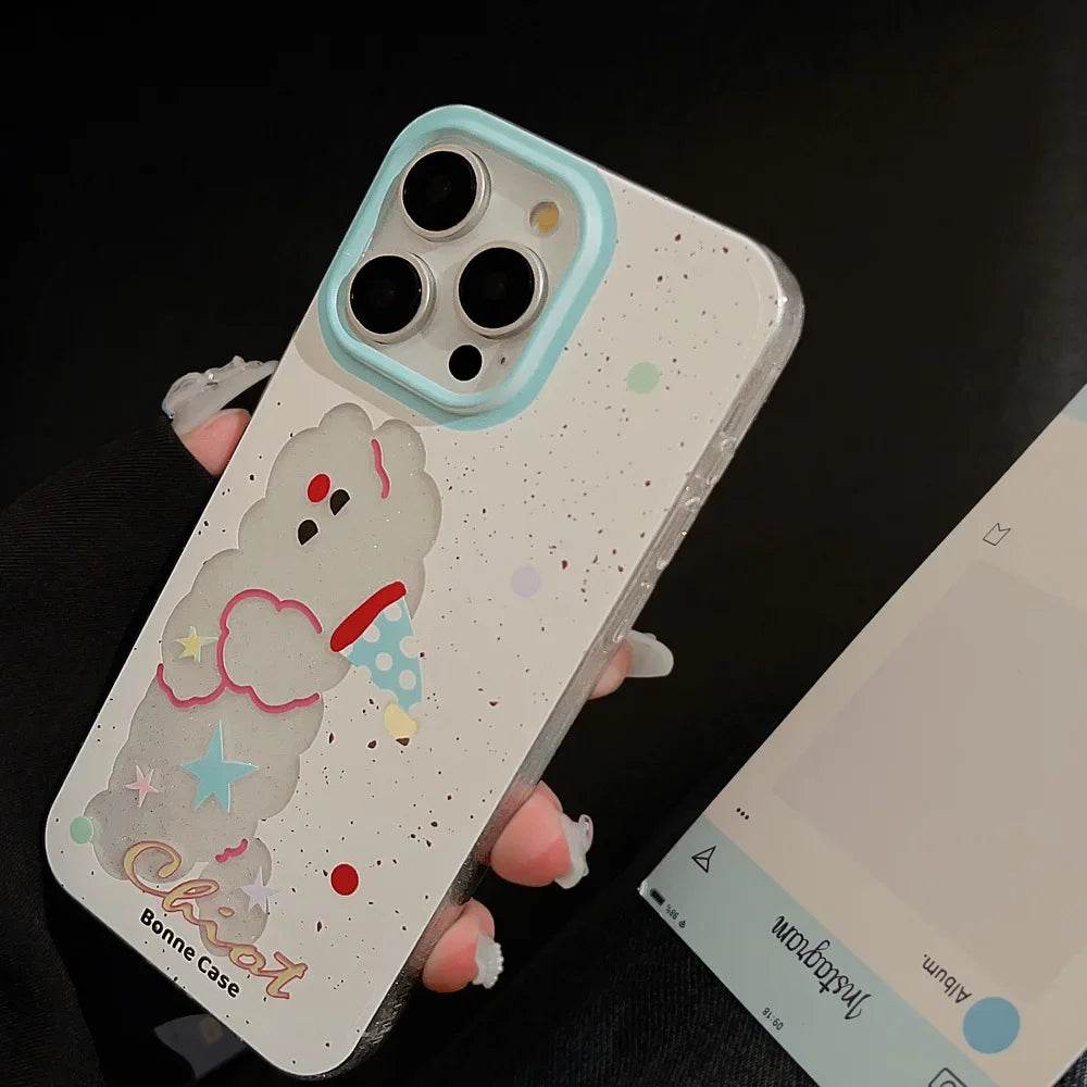 Cute Phone Cases For iPhone 16, 15, 14, 13, 12, 11 Pro Max, 15 Plus - Glitter Lazy Party Puppy - Transparent Cover - IC4011 - Touchy Style