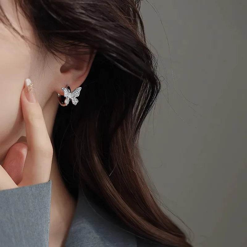 PANJBJ 925 Sterling Silver Butterfly Hoop Earring for Women Simplicity Versatile Sweet Insect Fashion Jewelry Gift Dropshipping - Touchy Style