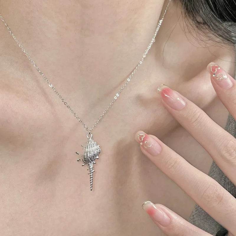 PANJBJ 925 Sterling Silver Conch Necklace For Women Irregular Texture Originality Versatile Jewelry Birthday Gift Dropshipping - Touchy Style