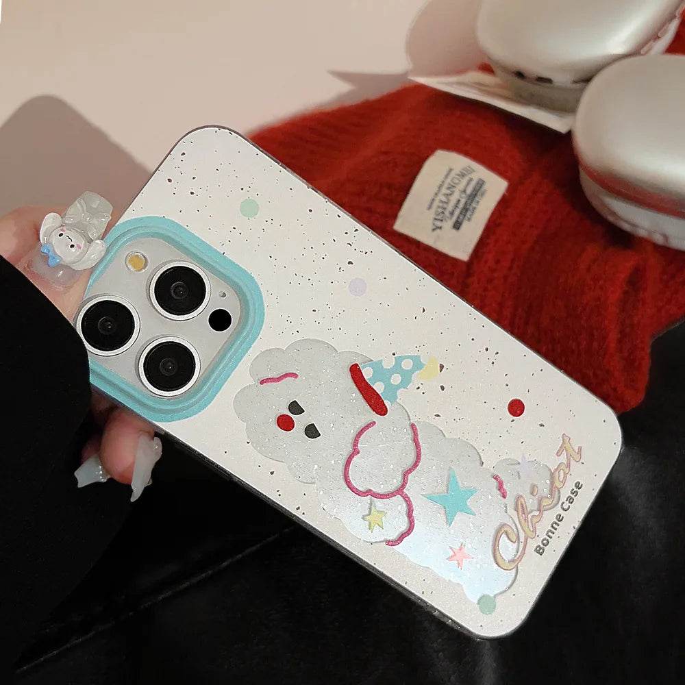 Cute Phone Cases For iPhone 16, 15, 14, 13, 12, 11 Pro Max, 15 Plus - Glitter Lazy Party Puppy - Transparent Cover - IC4011 - Touchy Style