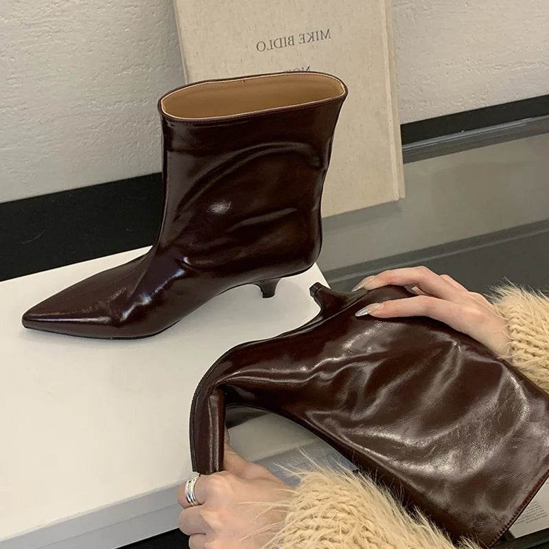Winter New Fashion Ankle Short Boots Women Pointed Toe Elegant Thin Low Heel Dress Ladies Pumps Shoes - Touchy Style