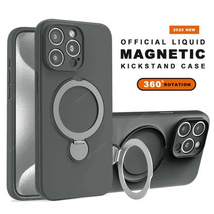 For Magsafe Stand Phone Case For iPhone 16 Plus 13 14 15 16 Pro Max Liquid Silicone Magnetic Charge Holder Protector Soft Cover