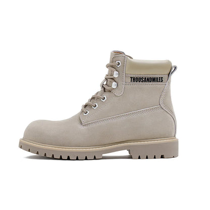 Maden Casual Desert Grey Boots Thick-soled Mid-cut Work Boots for Men Versatile Warm Leather Boots for Autumn and Winter Shoes