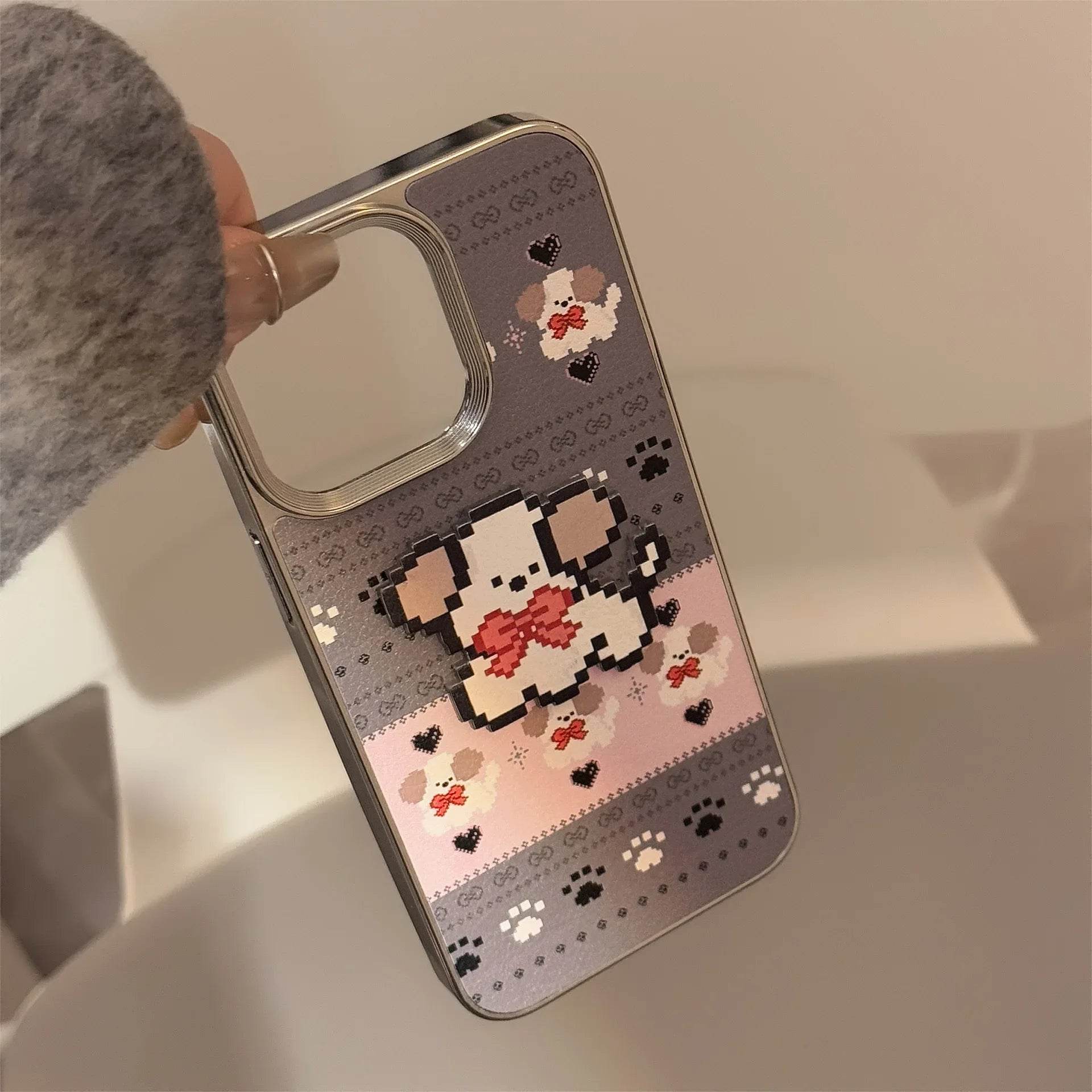 Cute Phone Cases For iPhone 16, 15, 14, 13, 12, 11 Pro Max - Pet Cat, Puppy Pixel Stick Plating Art - IC4050 - Touchy Style