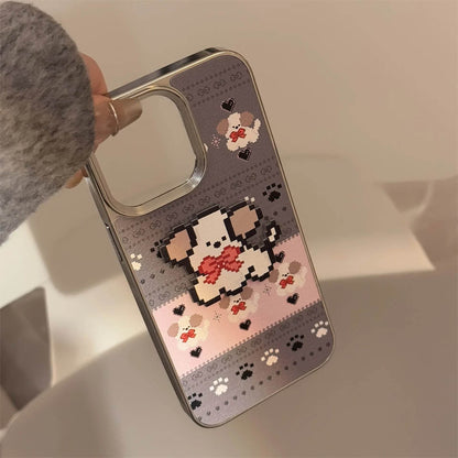 Cute Phone Cases For iPhone 16, 15, 14, 13, 12, 11 Pro Max - Pet Cat, Puppy Pixel Stick Plating Art - IC4050 - Touchy Style