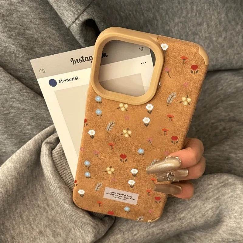 Cute Phone Cases For iPhone 16 Pro Max 15 14 Plus 13 12 11 XS X XR - Branches and Leaves Broken Flowers - Leather Cover - Touchy Style