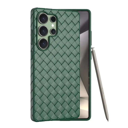 Luxury Leather Breathable Phone Case For Samsung Galaxy S25 Ultra Plus Weave Pattern Mesh Grid Heat Dissipation Cooling Cover