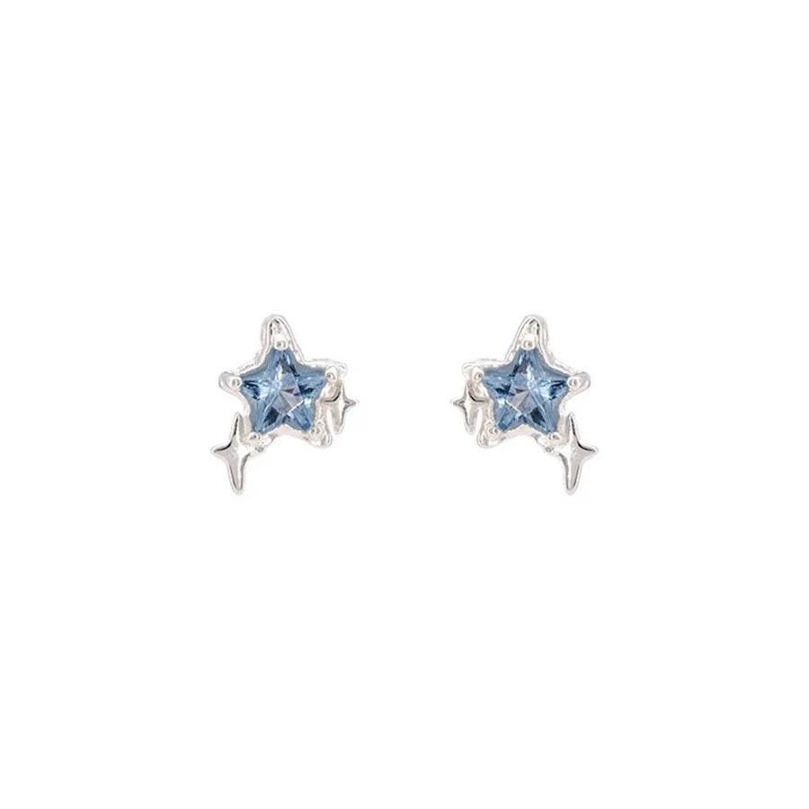 PANJBJ 925 Sterling Silver Stars Studs Hoop Earring for Women Crystal Trend Design Sweet Romantic Jewelry Gift Dropshipping - Touchy Style