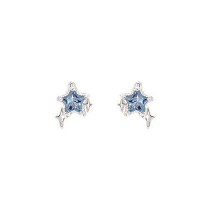 PANJBJ 925 Sterling Silver Stars Studs Hoop Earring for Women Crystal Trend Design Sweet Romantic Jewelry Gift Dropshipping - Touchy Style