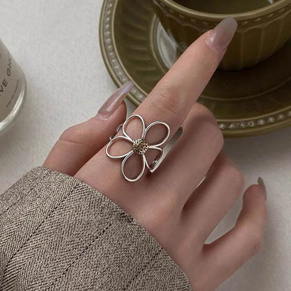 PANJBJ 925 Sterling Silve Flower Ring for Women Gift Hollow Out Design Retro Hip Hop Versatile Jewelry Party Gift Dropshipping - Touchy Style