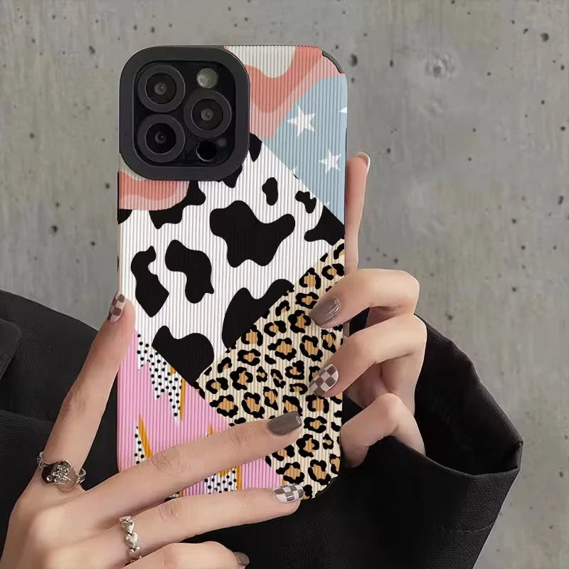 حافظات هواتف لطيفة لهاتف iPhone 15، 14، 13، 12، 11، X، XS، XR، SE (2020، 2022)، 7، أو 8 - غطاء جلد النمر للفتيات - TSP527