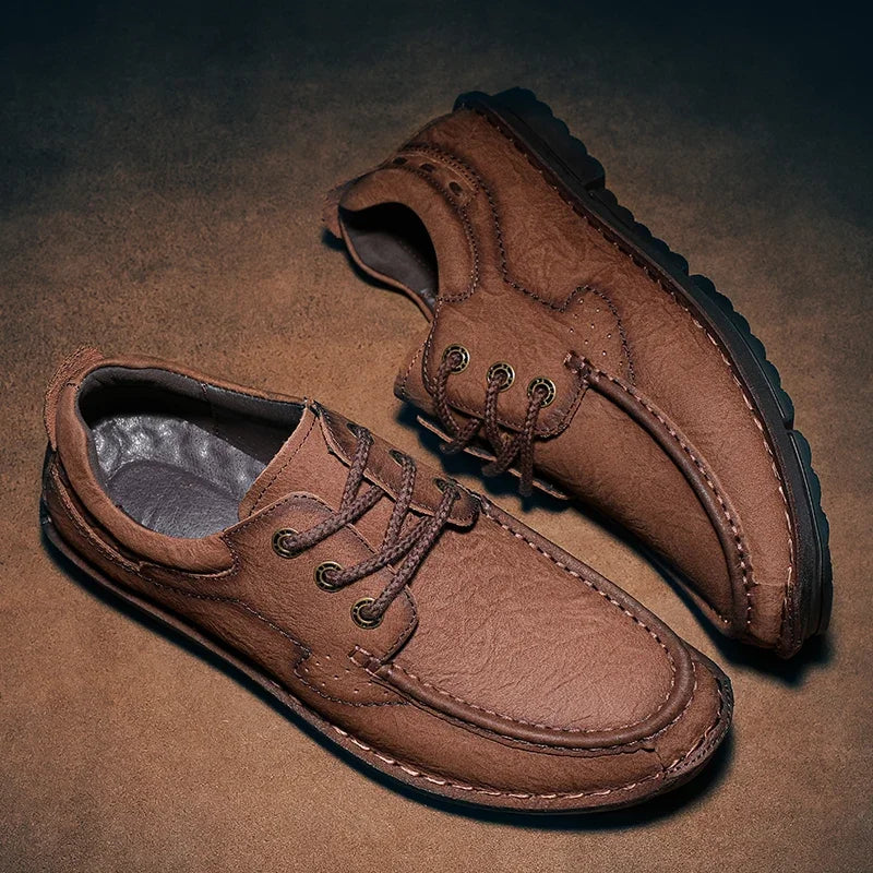 New High Quality Men Hiking Shoes Genuine Leather Casual Shoes Hand-stitching Male Treking Shoes Versatile Sneakers Oxford Shoes