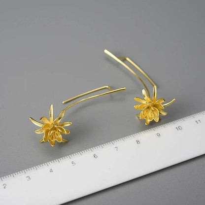 Lotus Fun 18K Gold Night-Blooming Cereus Flower Long Dangle Earrings for Women 925 Sterling Silver Original Luxury Fine Jewelry - Touchy Style
