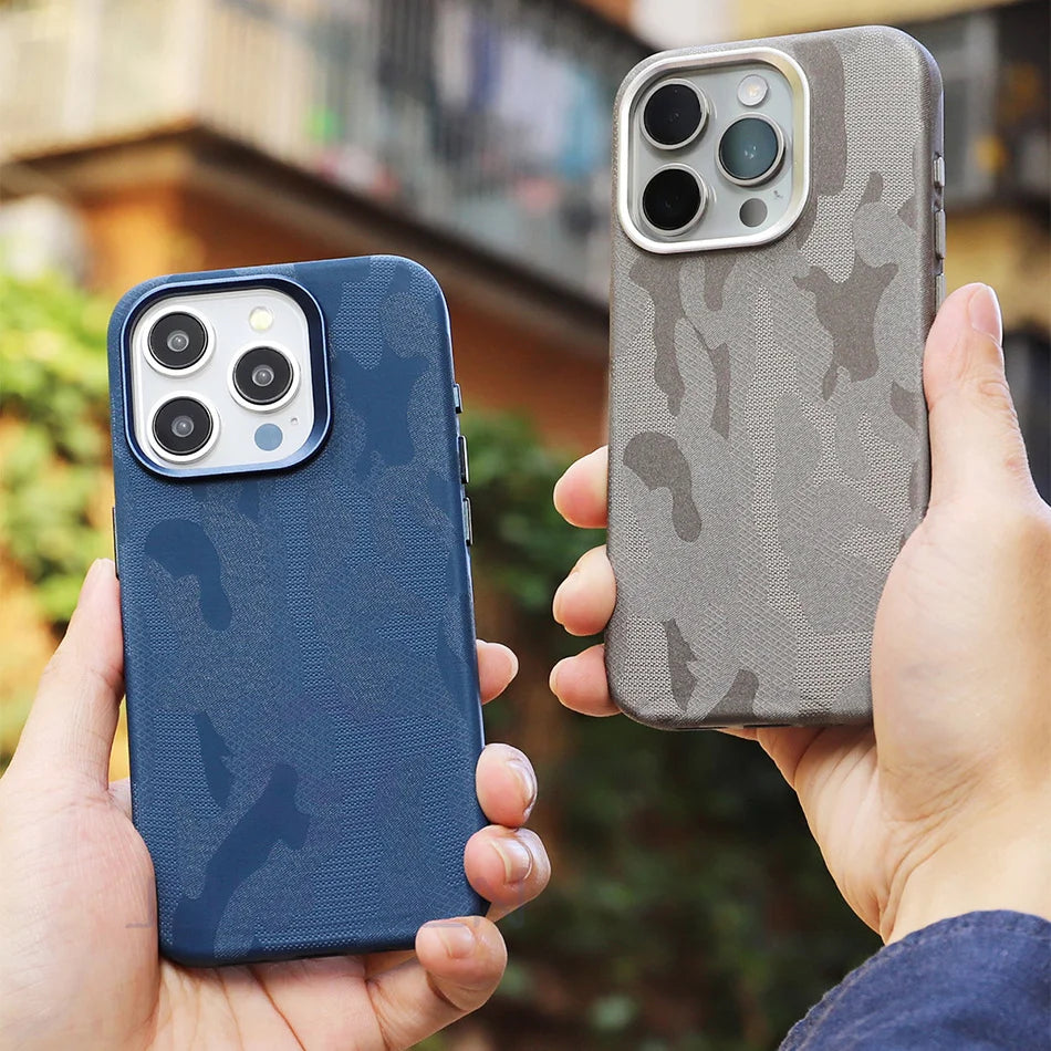 Luxury Wireless Charge Camouflage For iPhone 15 16 14 13 12 Pro Max 16pro Case Magnetic For MagSafe Shockproof Armor Back Cover