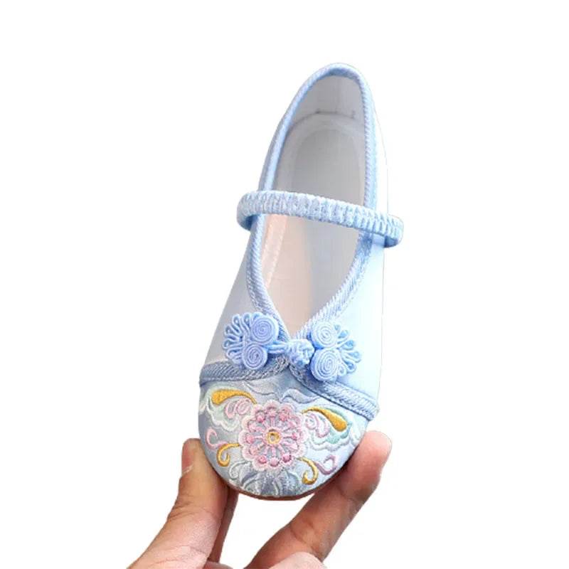 Handmade Embroidery Kids Shoes Chinese Style Cloth Surface Shoes for Girls Elegant Traditional Flower Pattern Hanfu Shoes F01173 - Touchy Style