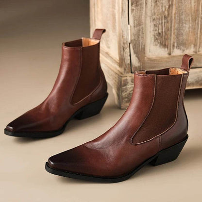 JOZHAMTA Size 32-44 Women Vintage Ankle Boots Genuine Leather Slip-On Chunky Heels Western Boots Fall Winter 2025 Fashion Boots - Touchy Style