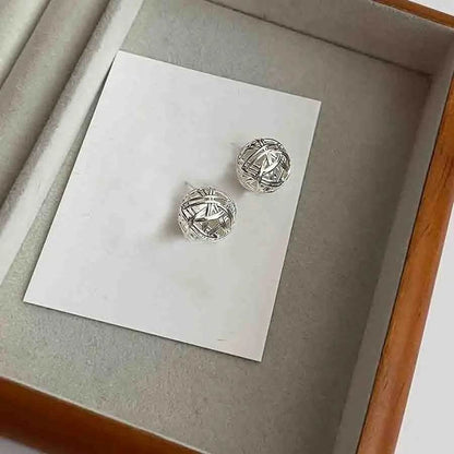 PANJBJ 925 Sterling Silver Weave Studs Earring for Women Hollow Out Round Versatile Design Fashion Jewelry Gift Dropshipping - Touchy Style