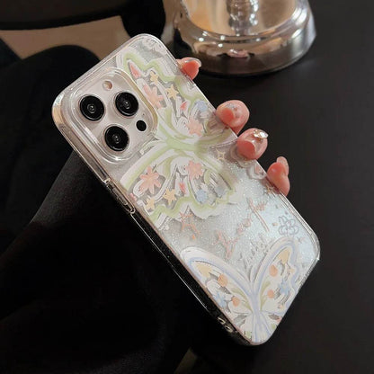 Cute Phone Cases For iPhone 16, 15, 14, 13, 12 Pro Max, 15, 14 Plus - Fairy Glitter Green Butterfly - Transparent Cover - IC1420 - Touchy Style
