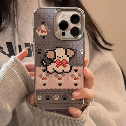 Cute Phone Cases For iPhone 16, 15, 14, 13, 12, 11 Pro Max - Pet Cat, Puppy Pixel Stick Plating Art - IC4050 - Touchy Style