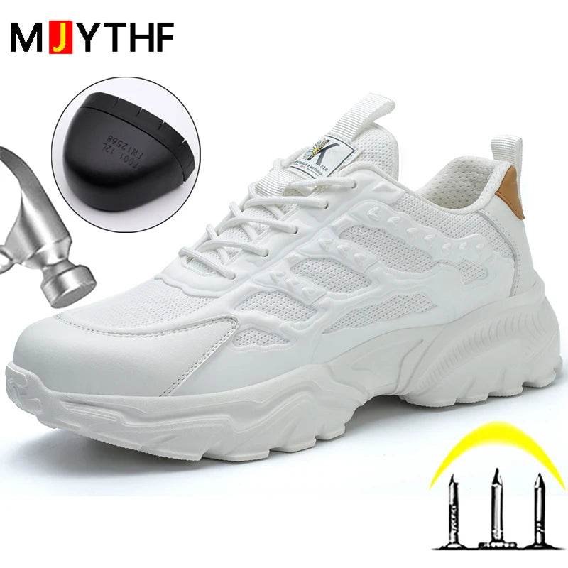 Anti puncture Work Safety Shoes For Men Women Anti-smash Work Shoes Wear-resistant Lightweight Protective Shoes White Sneakers - Touchy Style