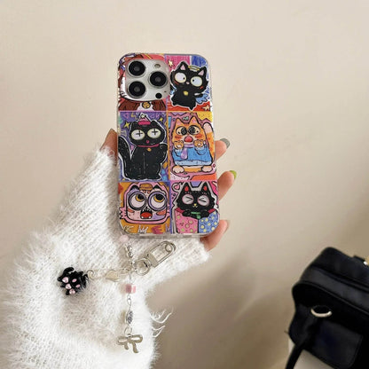 Luna black cat Anime Cartoon Graffiti kitten Funny Phone case For iPhone 16 15 14 13 12 Pro Max Case Cute Luxury Cartoon Cover - Touchy Style