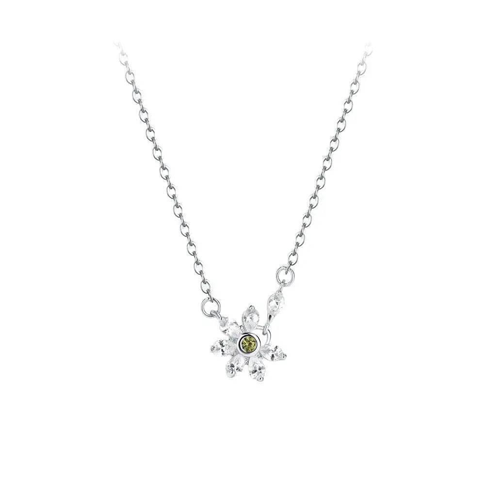 925 Sterling Silver Shiny Zircon Flowers Pendant Necklace Clavicle Chain for Women Birthday Gift Fine S925 Jewelry - Touchy Style