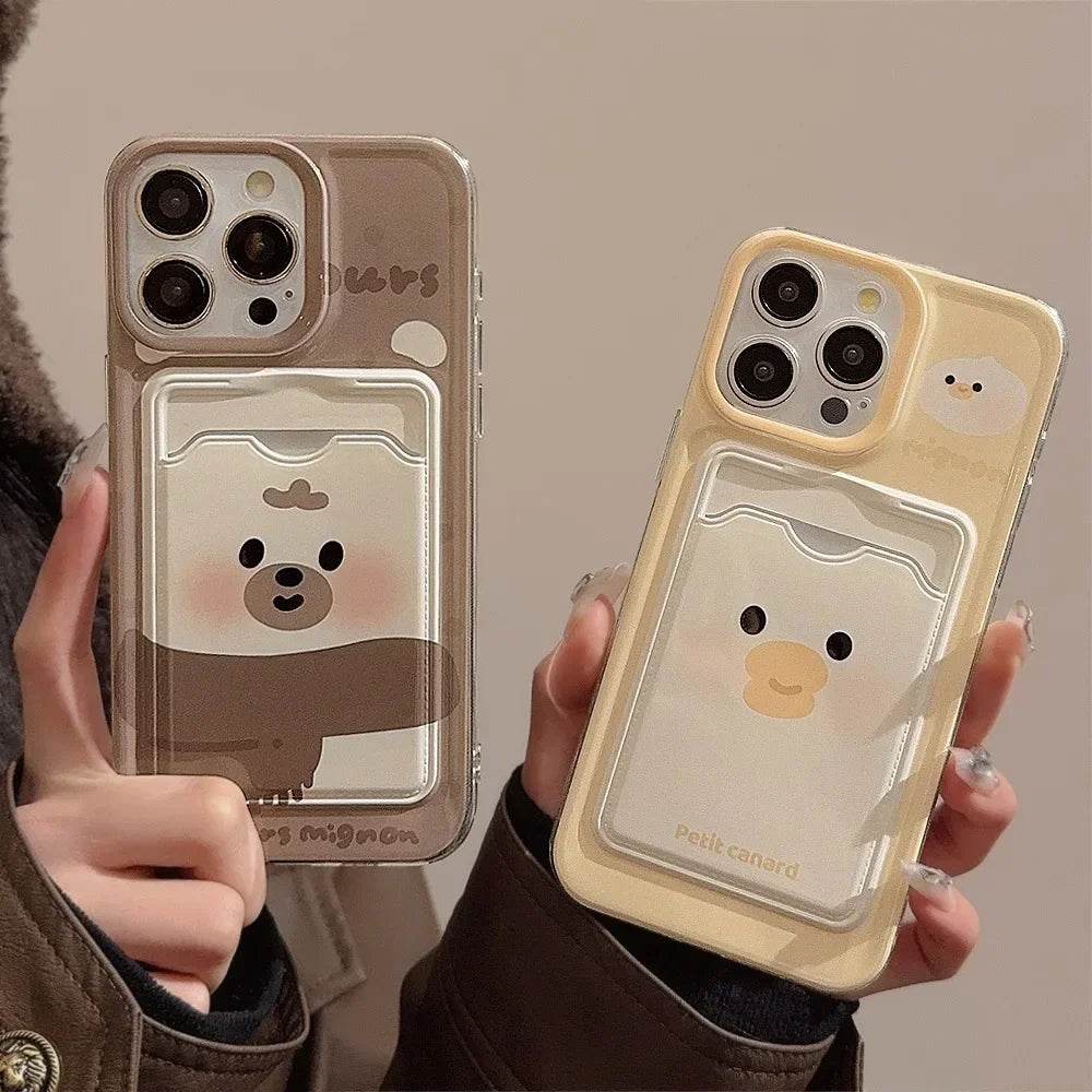 Cute Phone Cases For iPhone 16, 15, 14, 13, 12, 11 Pro Max, Xr, 16 Plus - Funny Photo Card Holder - Scarf Bear duck Pattern - IP6490 - Touchy Style