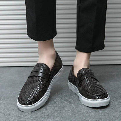 Fashion Slip On Loafers Men Shoes Board Soft Casual Leather Shoes Men Breathable Party Weave Pattern Shoes For Man Flat Free - Touchy Style