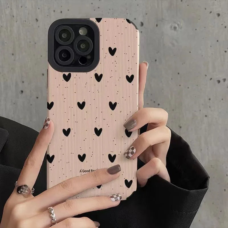 Fashion Zebra Black White Stripes Case Little Love Heart Cases For iPhone 13 15 11 14 12 Pro Max Plus Silicone Shockproof Cover