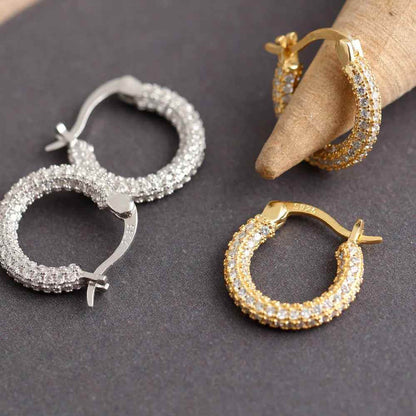 925 Sterling Silver Hoop Earrings Charm Jewelry - Full Zircon - MD225 - Touchy Style