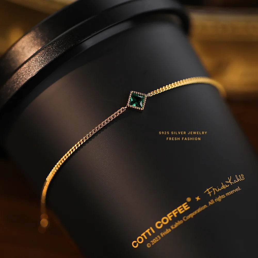Real 925 Sterling Silver Fashion Vintage Green CZ Bracelet For Women Wedding Party Fine Jewelry - Touchy Style