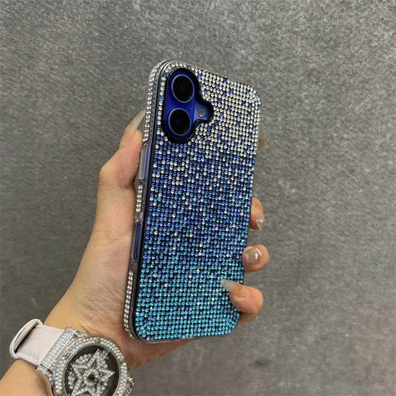 Luxury Bling Case Full Shinny Diamond Bumper Frame Cover For iPhone 15 16 ProMax 14 Plus 13 12 11 Pro Max Wristband Lanyard Case - Touchy Style