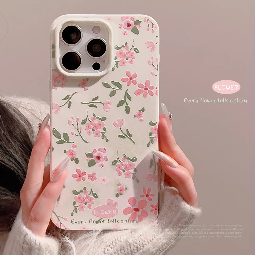 حافظات هواتف لطيفة - نمط فرع زهرة لأجهزة iPhone 16، 15، 14، 13، 12، 11 Pro Max، XS، XR، 7 8 Plus - غطاء ممتص للصدمات من السيليكون الناعم غير اللامع