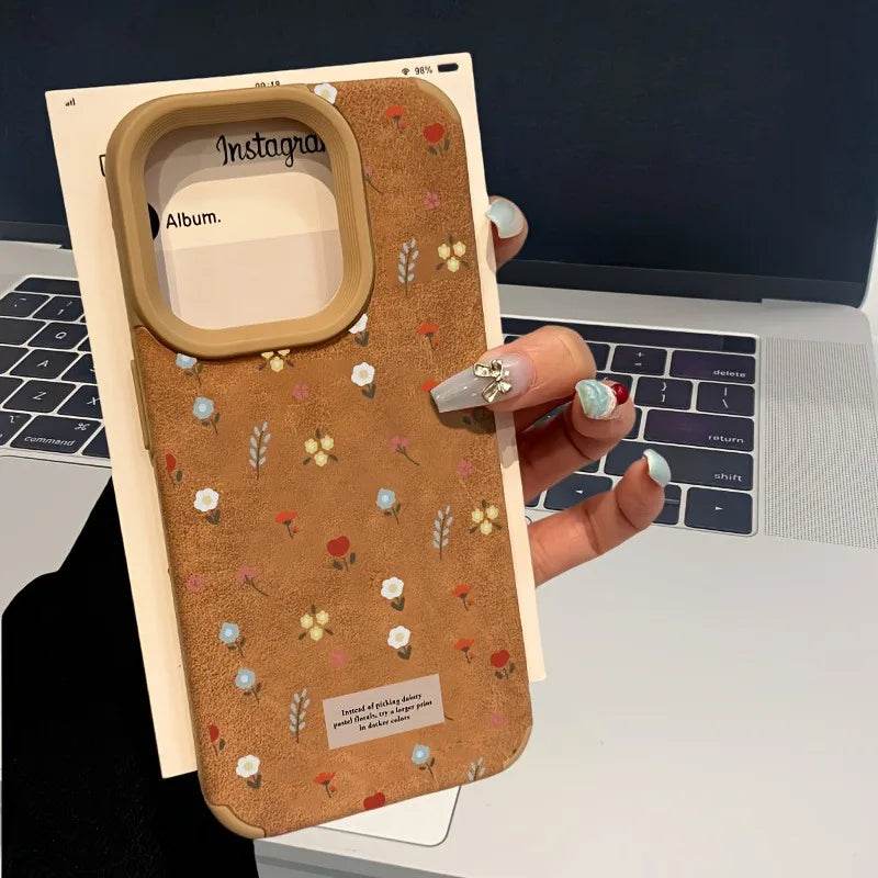 Cute Phone Cases For iPhone 16 Pro Max 15 14 Plus 13 12 11 XS X XR - Branches and Leaves Broken Flowers - Leather Cover - Touchy Style