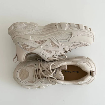 BeauToday Chunky Sneakers Women Synthetic Leather Mesh Patchwork Round Toe Lace-Up Thick Sole Ladies Sports Shoes Handmade 29448