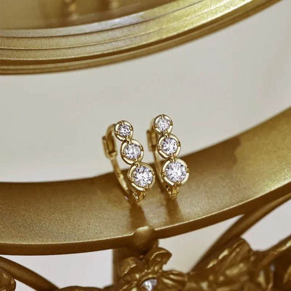 925 Sterling Silver Plated 14K Gold Gradient Size Zircon Earrings for Women French Temperament Wedding Party Jewelry Accessories - Touchy Style