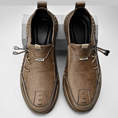 Fashion Leather Men Casual Shoes Hand-stitching Soft Mens Loafers Comfy Moccasins Breathable Slip on Driving Shoes Treking Flats - Touchy Style